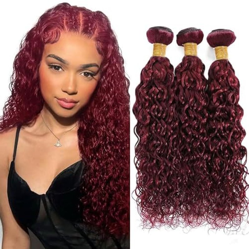 Burgundy 99J Water Wave Human Hair Bundles 26 28 30 inch Wine Red Human Hair Bundles Burgundy 100% Unprocessed Raw Quick Weave Hair for Black Women