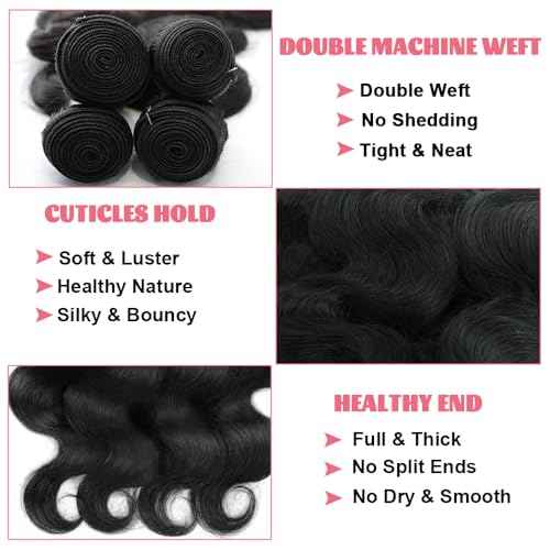 14A Human Hair Bundles 16 Inch Body Wave Bundles Human Hair 100% Unprocessed Brazilian Virgin Hair Body Wave 1 Bundle Human Hair Extensions for Women Natural Color Quick Weave