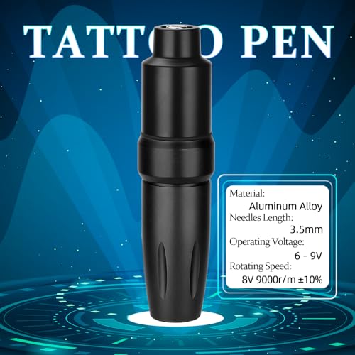 Cartridge Tattoo Machine Kit, ATOMUS Pen Rotary Tattoo Machine with Power Supply 8 Bottles Tattoo Inks 20 Mixed Cartridge Needles Foot Pedal RCA Clip Cord Power Cable (Black)