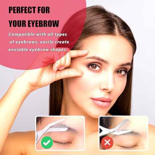 Eyebrow Trimming Scissors with Combs, Eyebrow Trimmers, Eyebrows Shaping Grooming Kit, Gifts for Men Women Stocking Stuffers, Powder Steel Sliver