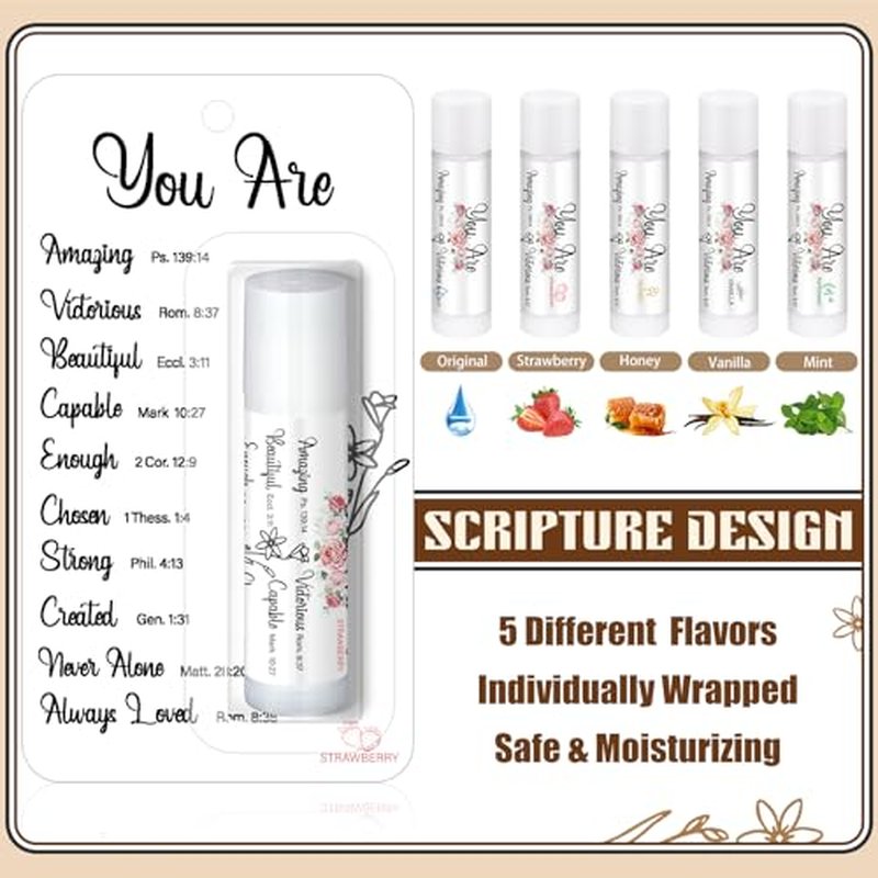 50 Pack Christmas Christian Gifts Bulk for Women Men Religious Lip Balms Bulk Church Party Favors Christmas Party Gifts Stocking Stuffers Bible Verse Study Supplies for Employee Staff Coworker