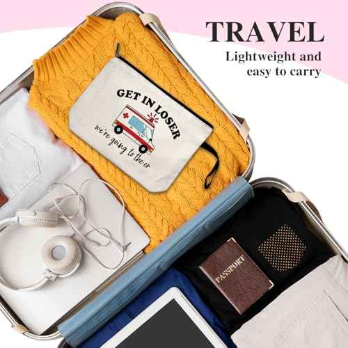 Get In Loser We're Going To The ER Funny Canvas Zipper Makeup Bag, Travel Accessories Storage Toiletries Bag, Gifts for Paramedic Emergency Medical Technician Ambulance Technician Nurse EMT