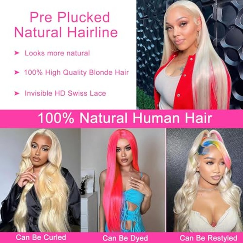 28 Inch 613 Lace Front Wig Human Hair Straight Blonde Lace Front Wigs 13x4 613 Long Straight HD Lace Frontal Wig for Black Women 180% Density Human Hair Wig Glueless Wig Pre Plucked with Baby Hair