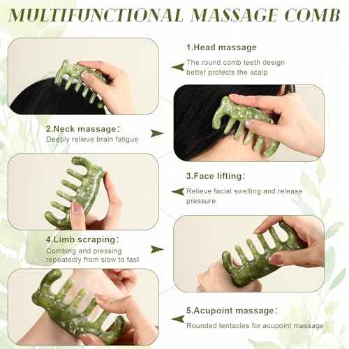 Weysat 4 Pcs Gua Sha Facial Tools Set Jade Eye Mask Facial Jade Massage Comb Scrap Massage Tool Guasha Stone Board Multifunctional Gua Sha Comb for Spa Acupuncture Therapy Esthetician Essentials