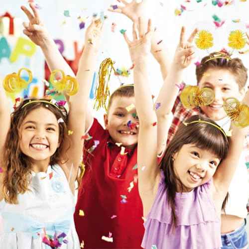 COCIDE 8Pcs Pom Pom Headbands Party Headbands Tinsel Wrapped Ponytails Headbopper Headwear for Birthday Festival