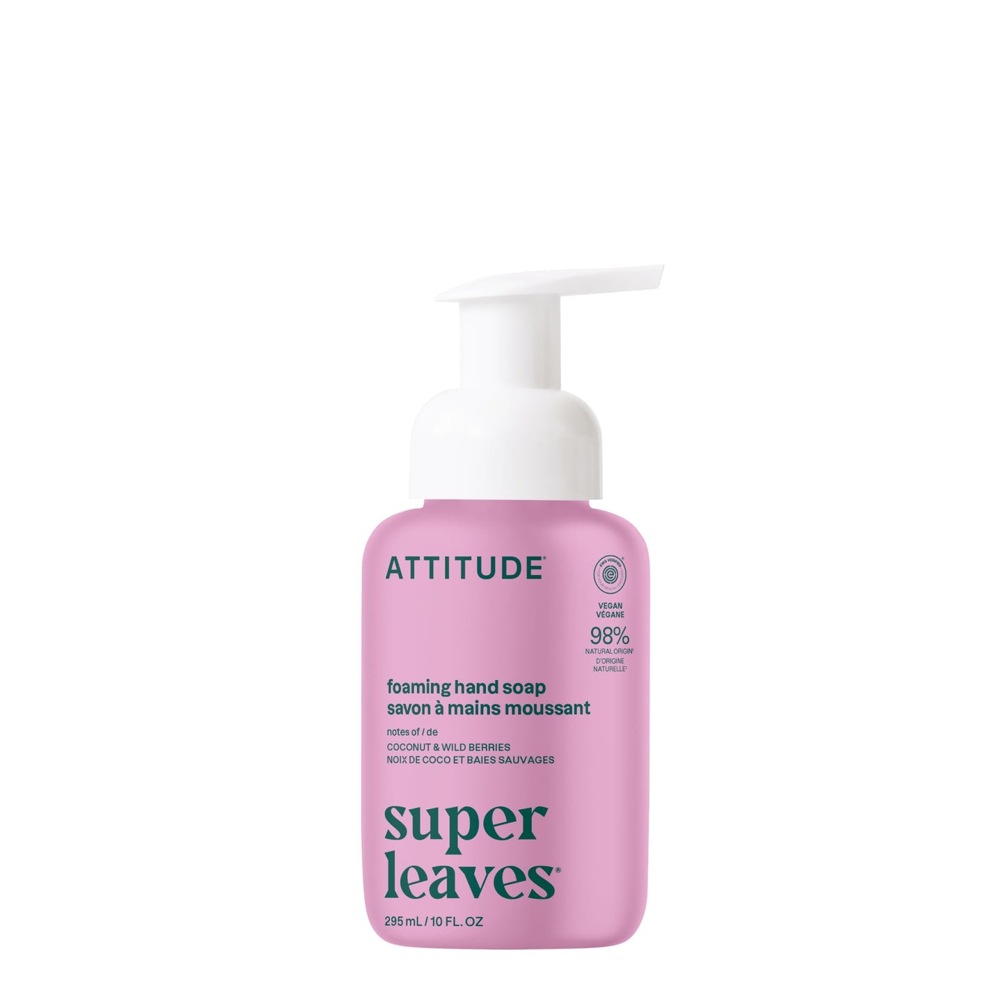 ATTITUDE Foaming Hand Soap, EWG Verified, Plant and Mineral-Based Ingredients, Vegan and Cruelty-free Personal Care Products, Coconut & Wild Berries Scent, 10 Fl Oz
