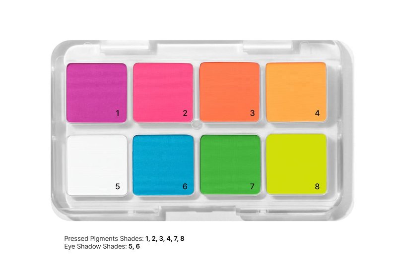 BAKEUP Neon Eyeshadow Palette — 8 Bright Colorful Shades, Highly Pigmented Pressed Pigments & Matte Eyeshadow, Vegan Cruelty Free, Mini Travel Size, Festival Rave Makeup, Bold Vibrant Colors