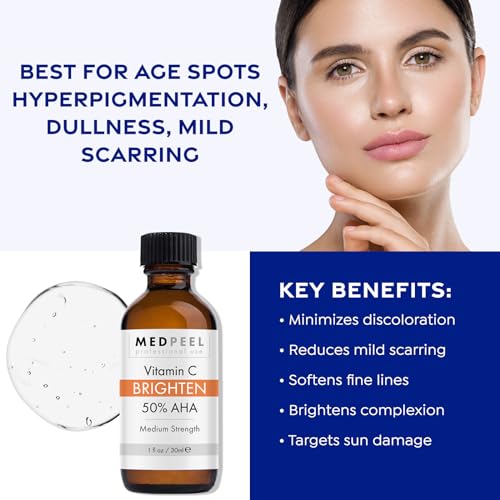 Medpeel 50% AHA & Vitamin C Brightening Essential Peel Kit, Includes Peel, Prep, Neutralizer, Medium Strength Professional Grade Chemical Face Peel, Minimize Fine Lines Wrinkles, 1oz/30ml (Kit of 3)
