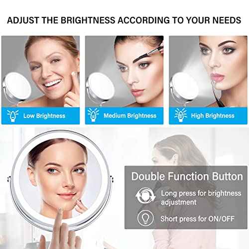 8" Lighted Makeup Mirror, 10X Makeup Mirror with Lights, Double Sided Dimmable Magnifying Mirror with Light, Rechargeable and Brightness Adjustable, Cordless Vanity Mirror with Lights