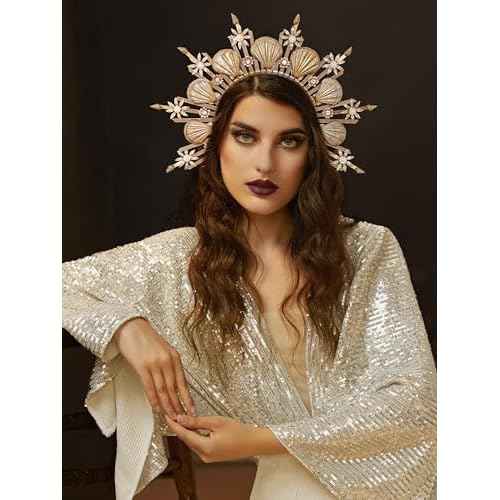 Fantherin Women's Goddess Halo Crown Headpiece - Mermaid Headband Seashell Crown for Costume Halloween Cosplay Party (Bronze)