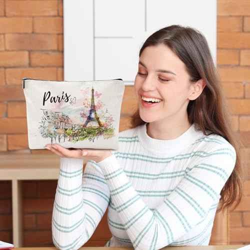 Paris Souvenirs Travel Essentials - Eiffel Tower Paris Souvenirs from France, Paris Gifts for Women Small Cosmetic Bag for Purse, Paris Travel Must Haves Small Makeup Bag Gifts for Girls
