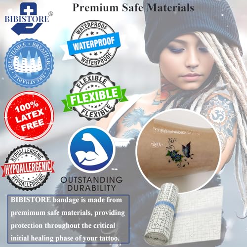 BIBISTORE Waterproof Tattoo Aftercare Bandage,7.87" x 11 Yard Transparent Dressing Film Roll,Tattoo Protective Cover up Tape,Tattoo Second Skin Adhesive Patch,Tattoo Healing Wrap,Tattoo Supplies