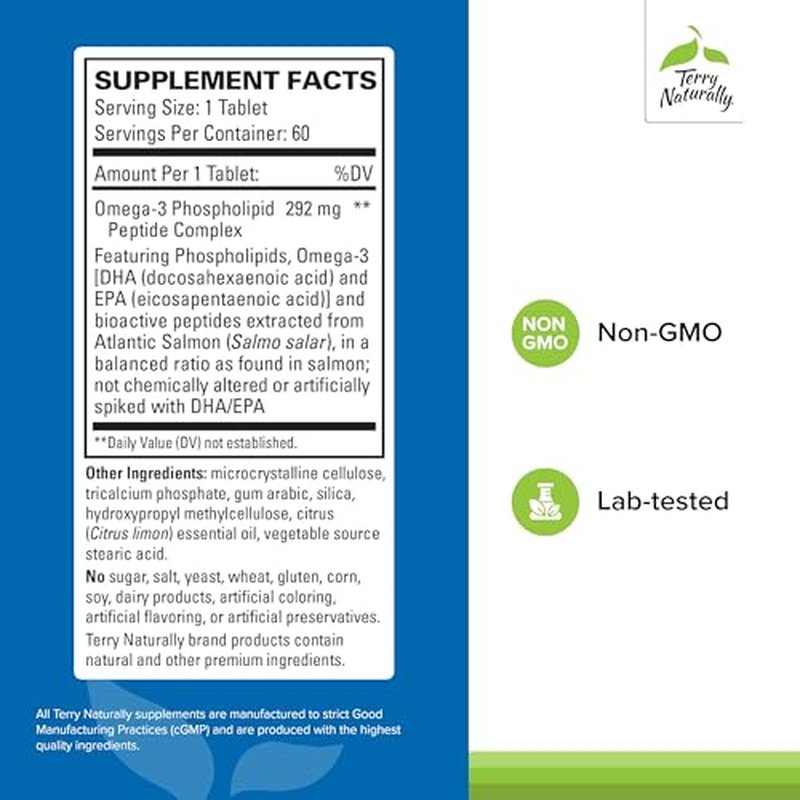 Terry Naturally Vectomega - Supplement with EPA & DHA - Omega-3 Tablets for Brain & Heart Health Support - Nutritional Supplement with Essential Fatty Acids & Peptides - 60 Tablets (Pack of 2)