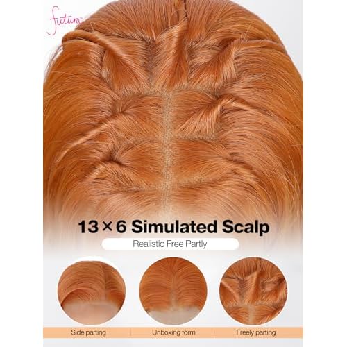 Quantum Love13x6 Lace Long Straight Orange Wigs Lace Front Synthetic Wig for Women 28Inch Wear and Go Glueless Orange Kanekalon Futura Hair Wig