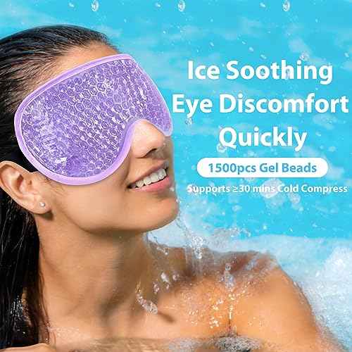 BeeVines Gel Eye Mask, 2 Pack Cooling Ice Masks for Puffy Eyes for Men & Women, Cold & Warm Compress for Post Surgery, Puffiness, Allergies, Sinuses & Migraines Treatment(Blue & Purple)