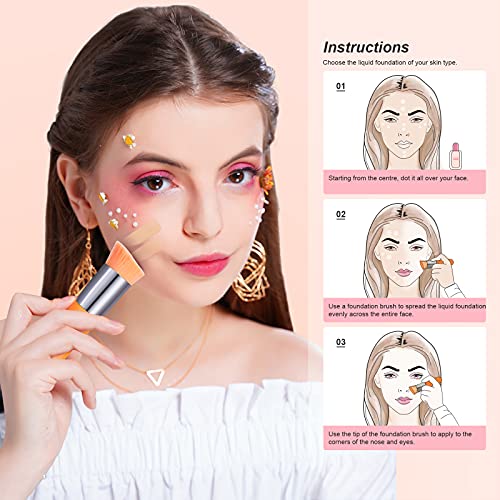 Docolor Angled Kabuki Foundation Brush Synthetic Professional Face Blush Liquid Powder Foundation Makeup Brush for Blending Liquid, Cream or Flawless Powder Cosmetics Tools, Neon Orange