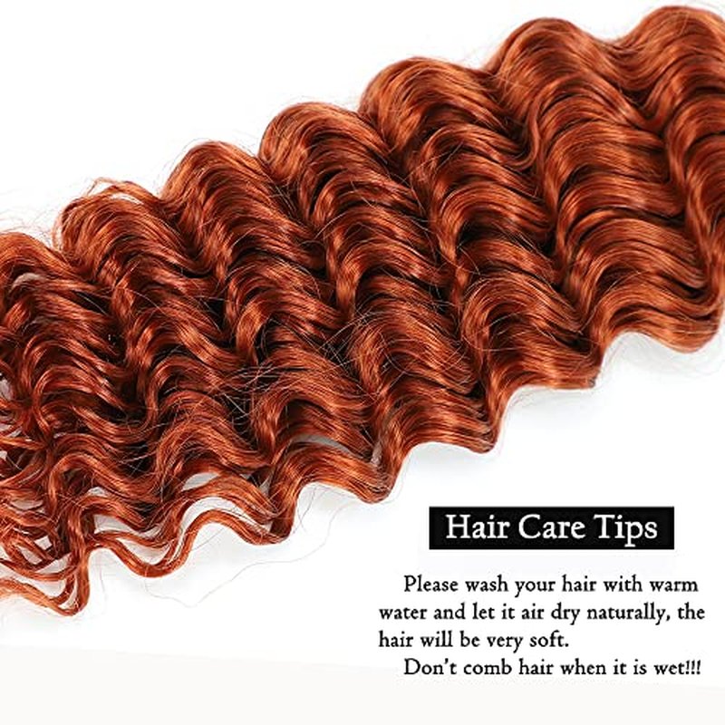 Deep Wave Human Hair Ginger Orange Color Brazilian Virgin Bundles 12 14 16 Inch 3 Bundles #350 Burnt Orange Curly Weave Hair Extension