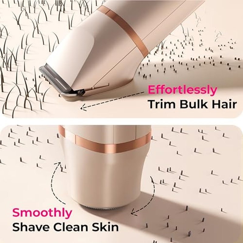 Bikini Trimmer for Women Pubic Hair: 2 in 1 Electric Razors for Women - IPX7 Waterproof Lady Shaver for Travel & Home Use (Gold)