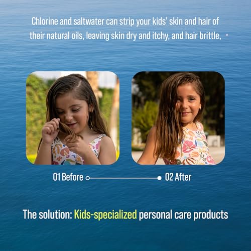 TRIHARD Kids Chlorine Hair and Body Protection Essentials for Swimmers | 3-in-1 Shampoo, Conditioner, & Body Wash for Children¡¯s Sensitive Skin & Hair Pre and Post Pool or Ocean