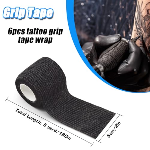 200 Pcs Tattoo Machine Covers & 12 Rolls Grip Tape - Large Disposable Pen Sleeves 2.56x7.08 Inch, Anti-Slip Vibration Control for Tattoo Artists