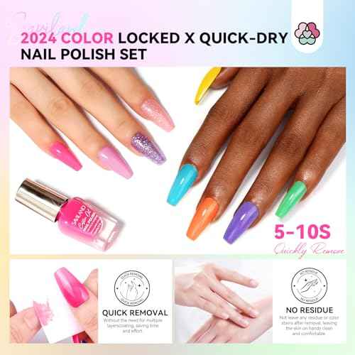 SAVILAND Quick-Dry Nail Polish Set - 20pcs Neon Rainbow Brights, Fingernail Polish Non-Gel Summer Colors with Castor Oil Infused Base & Glossy/Matte Top Nail Coats for Salon & Home Manicures DIY