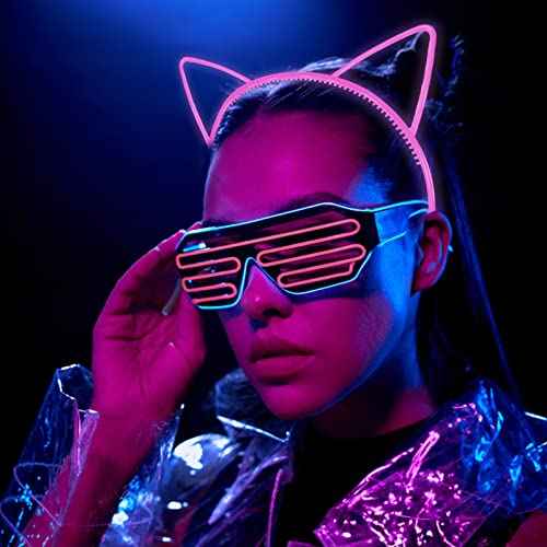 ZIRICHER 12pcs Glow in the Dark Headbands, Cat Ear Headband Plastic Light Up Hair Band Luminous Headband For Girls Party Crown Headbands