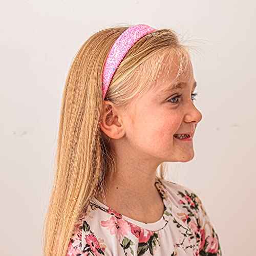 FROG SAC Hairband, Iridescent Glitter Headband for Girls, 13 inch Headband with Non-Slip Lining, Sparkly Hair Accessory for Kids, Cute Little Girl Hairband, Pink, Single Pack
