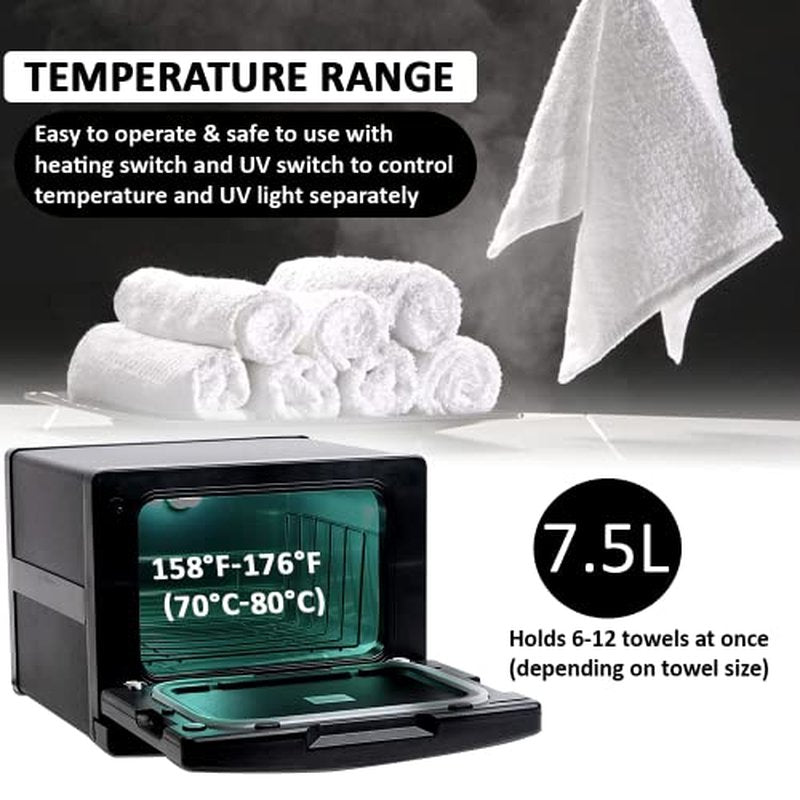 WYZworks ? 7.5L Hot Towel Warmer & UV Sterilizer Cabinet with 158¡ÆF-176¡ÆF Degree Aluminum Electric Interior, Towel Cabinet Heater Equipment for Facial Spa, Salon, and Barber ? Black
