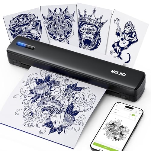 Nelko Tattoo Stencil Printer, D810 Wireless Thermal Tattoo Printer with 10pcs Tattoo Transfer Papers, Portable Tattoo Machine for Artist & Beginners, Compatible with Phones, Tablets & PC, Black