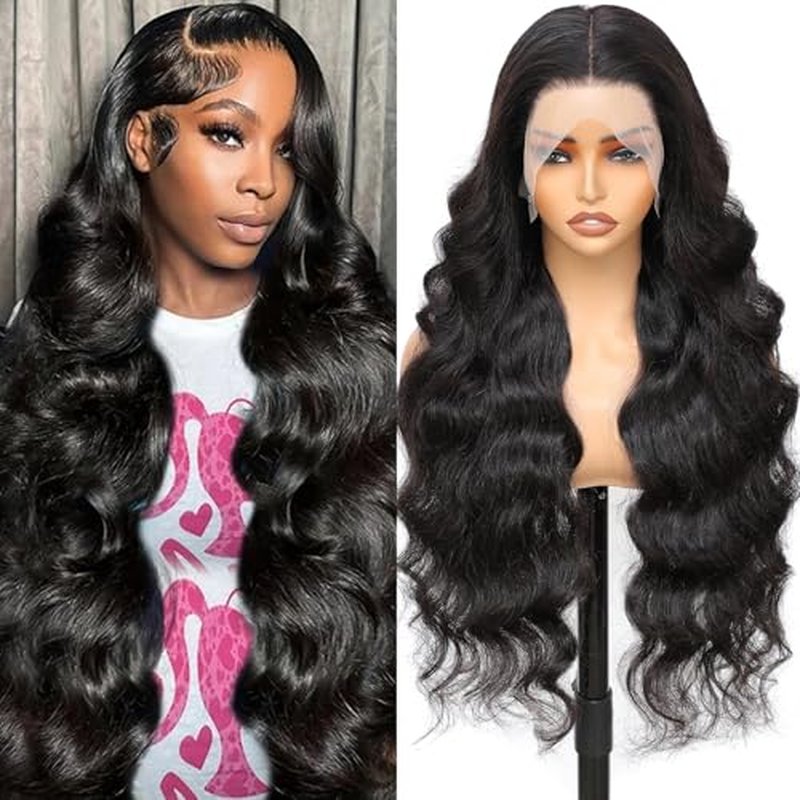 13x6 HD Lace Front Wigs Human Hair Body Wave Human Hair Wig for Women 180% Density Brazilian Virgin Hair Pre Plucked Glueless Body Wave Wig Natural Black 30 Inch