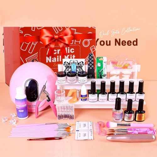 Acrylic Nail Kit for Beginners with Everything-Nail Kit Acrylic Set White Pink Clear Acrylic Powder Gel Polish Decorations for Home Salon