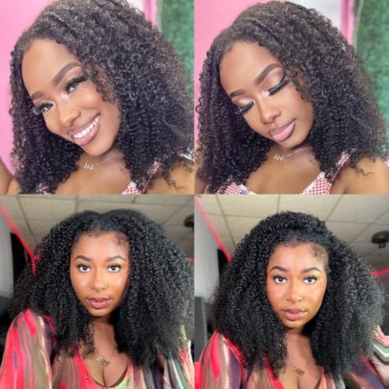 Domiso V Part Wig Human Hair Glueless Upgrade U Part Human Hair Wig 180% Density Kinky Curly Wigs for Women No Leave Out No Glue Beginner Friendly 9A Brazilian Virgin Hair Natural Color 20 Inch
