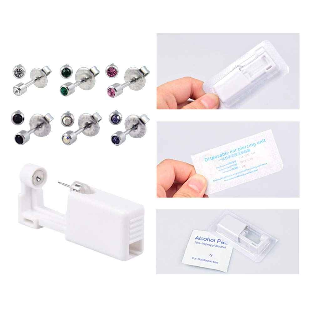 Lishae 2 Pack 3mm Ear Piercing Kit with Cubic Zirconia Stud Earrings Ear Piercing Gun (Pink)