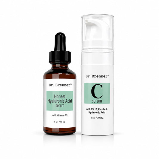 Vitamin C Serum 20% Pure L-Ascorbic Acid, Ferulic Acid, Vitamin E and HA and Hyaluronic Acid Serum with Vitamin B5 for Face and Eyes Natural Anti Aging Anti Wrinkle Set by Dr. Brenner