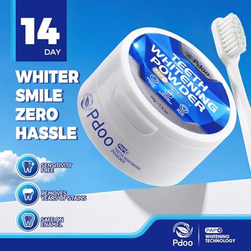 Teeth Whitening Powder 50g with Pap - Sensitivity Free Enamel Safe Whitening Powder, Removes Years of Coffee Tea Wine Tobacco Stains, Toothpaste Whitening Powder for Brighter Smile