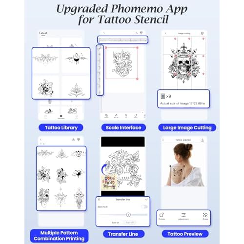 Tattoo Stencil Printer, Upgraded Thermal Tattoo Printer Machine with 10pcs Transfer Paper, Wireless Bluetooth Tattoo Printer for Tattoo Artists & Beginners, Compatible with iPad Phone PC