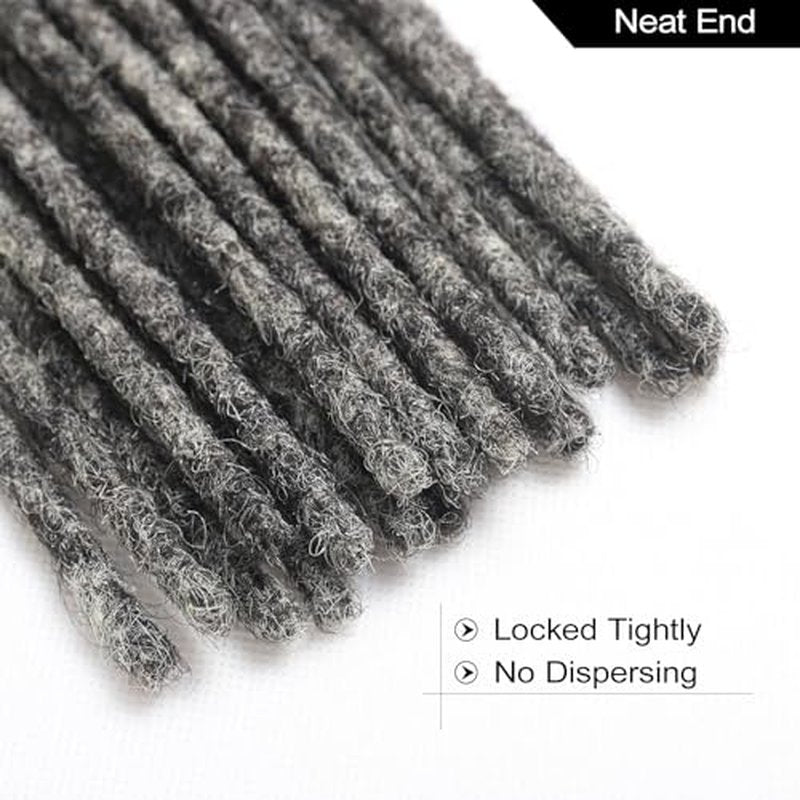 Salt and Pepper Loc Extensions Human Hair 0.6cm 8 Inch 60 Strands Nature Grey and Black Dreadlock Extensions Real Human hair for Women/Men/Kids Full Handmade Permanent Butterfly Gray locs