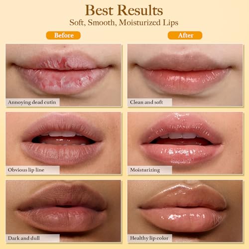 3PCS Turmeric Lemon Lip scrub and Turmeric Lip Balm with Brush Set, Lip Scrubber Exfoliator, Dark Lips Treatment for Smokers, Natural Exfoliator & Moisturizer Cracked, Dull, Reduce Fine Lines Lips