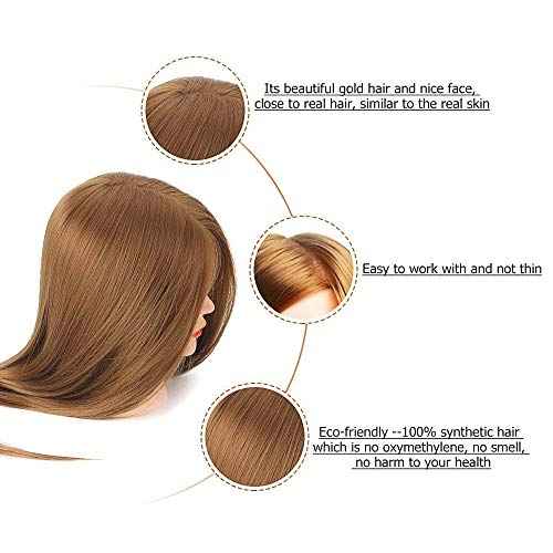 Mannequin Head with Hair, Beauty Star Doll Head for Hair Styling, 20 Inch Long Gold Syntheic Hair Cosmetology Manikin Training Head Model, Hairdressing Practice Head with Clamp Stand and Braiding Kit
