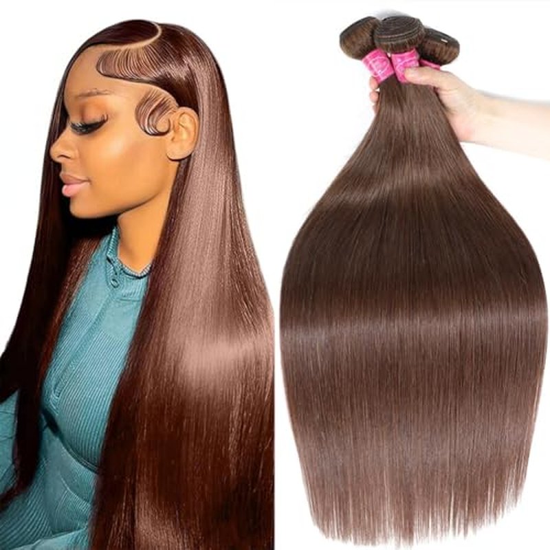 YISEA Human Hair Straight 3 Bundles Brown #4 Color 12A Grade Brazilian Virgin Chocolate Brown Straight Human Hair Bundles(18 20 22 Inches) 100% Unprocessed Remy Human Hair Extensions