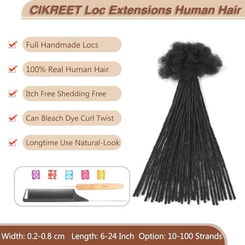 Micro Loc Extensions Human Hair Dreads Extensions for Men Women Mini Dreadlock Extensions Human Hair Locs Extension Natural Black Handmade Permanent Locs Hair Extension (0.2cm 1B 14 Inch 30 Strands)