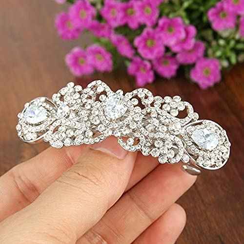 EVER FAITH Silver-Tone Austrian Crystal CZ Art Deco Flower Tear Drop Hair Barrette Clip Clear