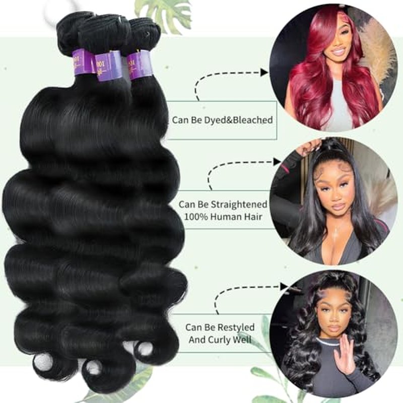 20 22 24 Inch Bundles Human Hair 14A Raw Human Hair Bundles 100% Unprocessed 3 Bundles Human Hair Body Wave Natural Black Hair Bundle Deals Bodywave Bundle