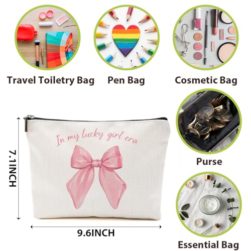4Pcs Pink Coquette Bow Makeup Bag, Preppy Cosmetic Bags Zipper Pouch Travel Toiletry Bag, Pink Trendy Gifts for Women Girls Coworker Friends Travel Storage Accessories Birthday Christmas Gifts-2