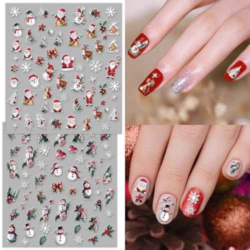 9 Sheets Christmas Nail Stickers for Girls Women and Kids, Nail Art Stickers Snowman Penguin Elk Santa for Nail Art Decoration with Tweezers for Christmas Stocking Stuffers & Gifts