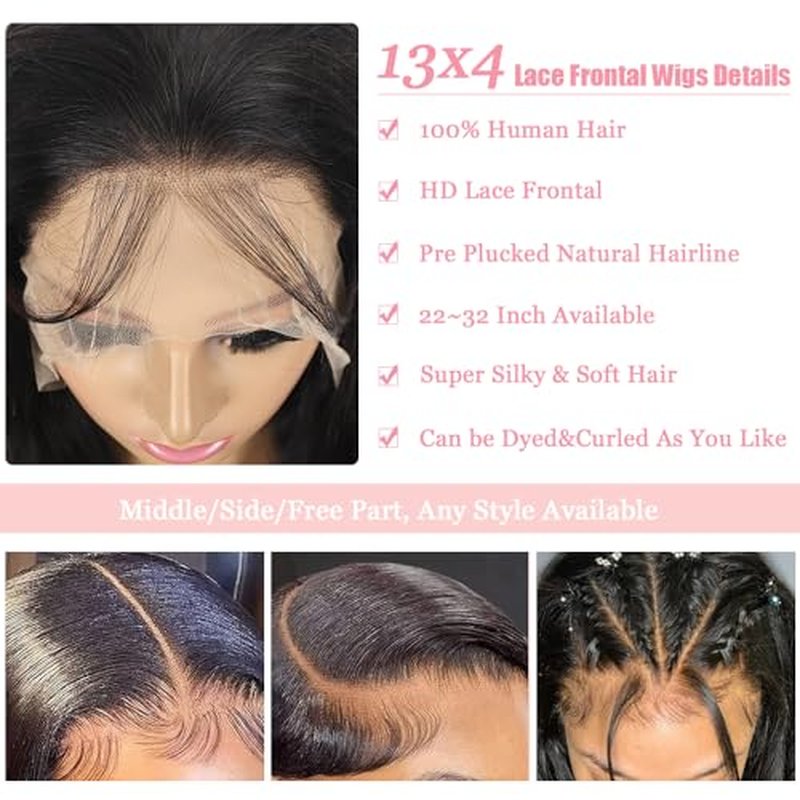 Straight Lace Front Wigs Human Hair Pre Plucked 13x4 Lace Wig Natural Color 30 Inch