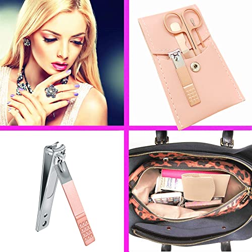Manicure Set, Professional Women Nail Clippers Kit 4PCS£¬ Stainless Steel Nail Cutter Care Tools Professional Grooming Kits, PU Leather Travel Case £¨rose gold£©