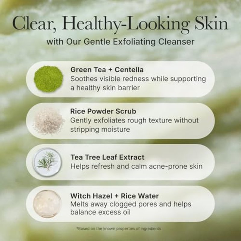 ARENCIA Korean Rice Mochi Face Cleanser - Face Wash, Gentle Scrub All in One for Deep Cleansing, Moisturizing, Pore Minimizing, Acne-Prone Skin, Removing Blackhead with Rice Water & Green Tea