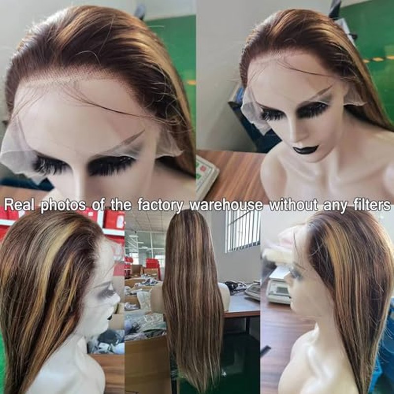 Lemoda 13x6 Highlight Straight Lace Frontal Human Hair Wigs Ombre 4/27 Outlets Sale 22Inch 200 Density 22Inch 13x6 HD Transparent Lace Front Wigs Pre Plucked
