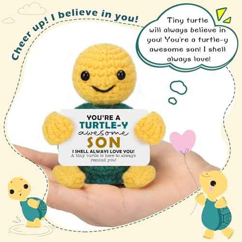 Christmas Son Gifts from Mom Dad, Stocking Stuffers Birthday Gifts for Son Teens Adult Kids, Best Step Bonus Son in Law Ever Gift Present, Funny Small Cute Handmade Positive Animals Crochet Turtle
